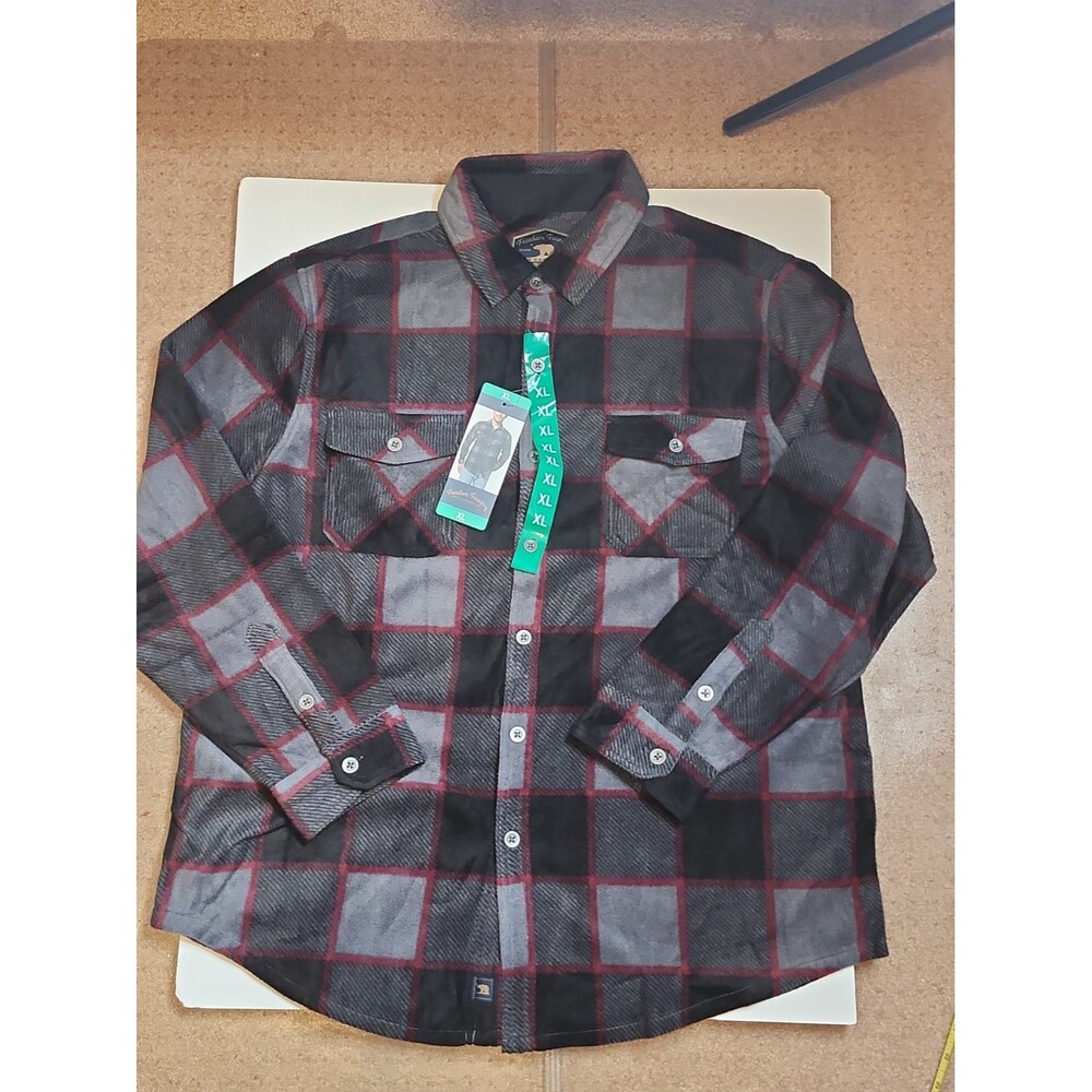 Freedom Foundry Men's Shirt Heavyweight Fleece Flannel Gray Red Plaid XL NWT